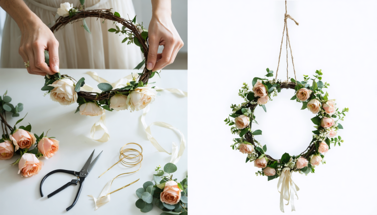 découvrez notre guide étape par étape pour créer une magnifique couronne de fleurs suspendue, parfaite pour décorer votre mariage avec élégance et originalité.