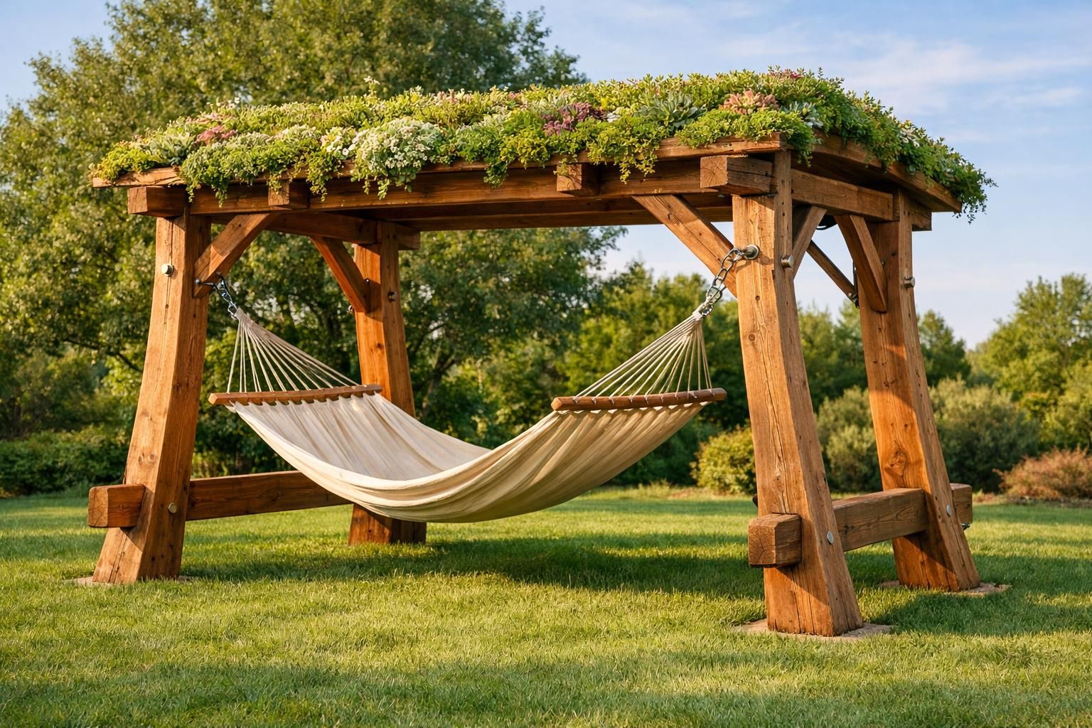 découvrez notre guide complet pour fabriquer un support de hamac en bois avec un toit végétal, alliant confort et nature pour un espace extérieur unique et écologique.