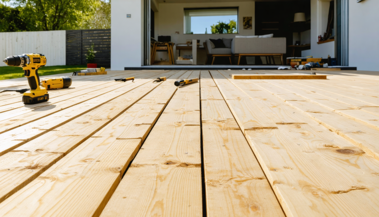 découvrez comment prolonger votre terrasse en utilisant des lames de pin posées sur des lambourdes pour une extension durable et esthétique.