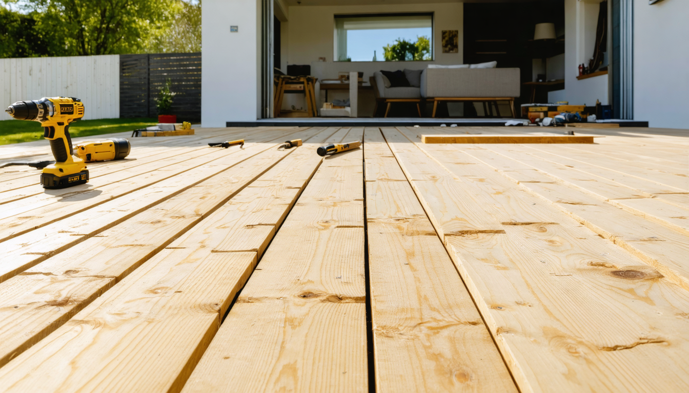 découvrez comment prolonger votre terrasse en utilisant des lames de pin posées sur des lambourdes pour une extension durable et esthétique.